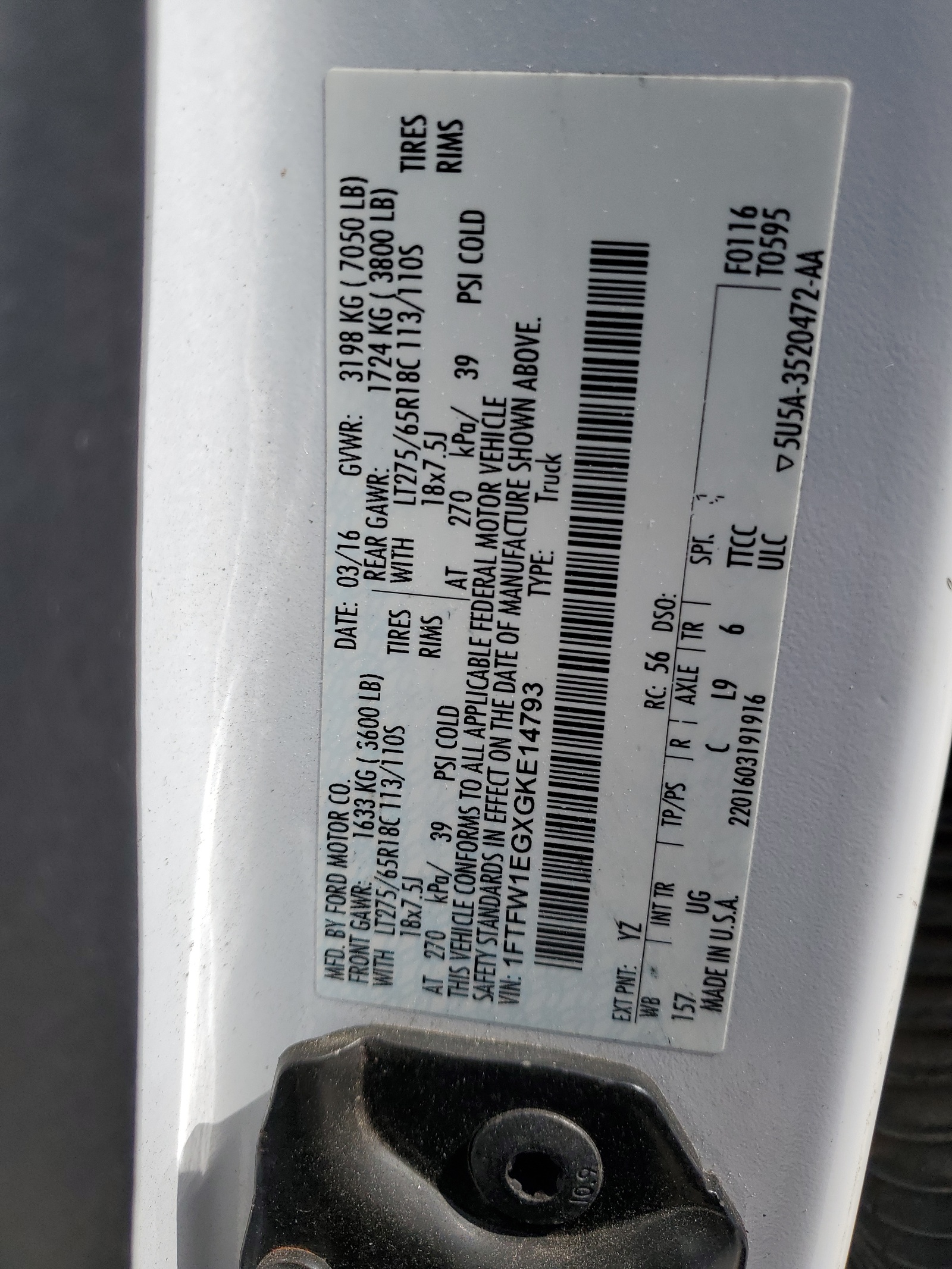 1FTFW1EGXGKE14793 2016 Ford F150 Supercrew