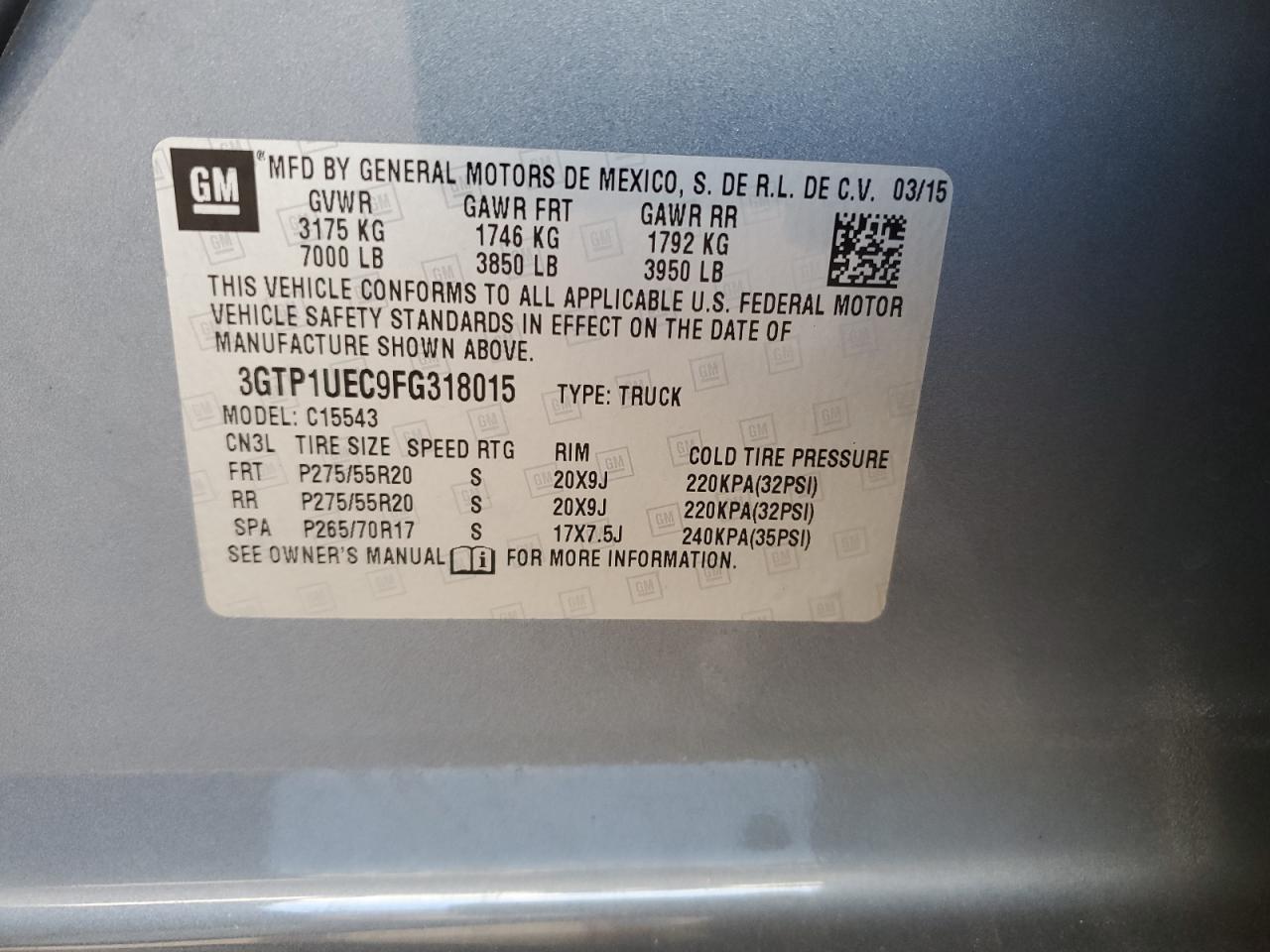 2015 GMC Sierra C1500 Sle VIN: 3GTP1UEC9FG318015 Lot: 62629934
