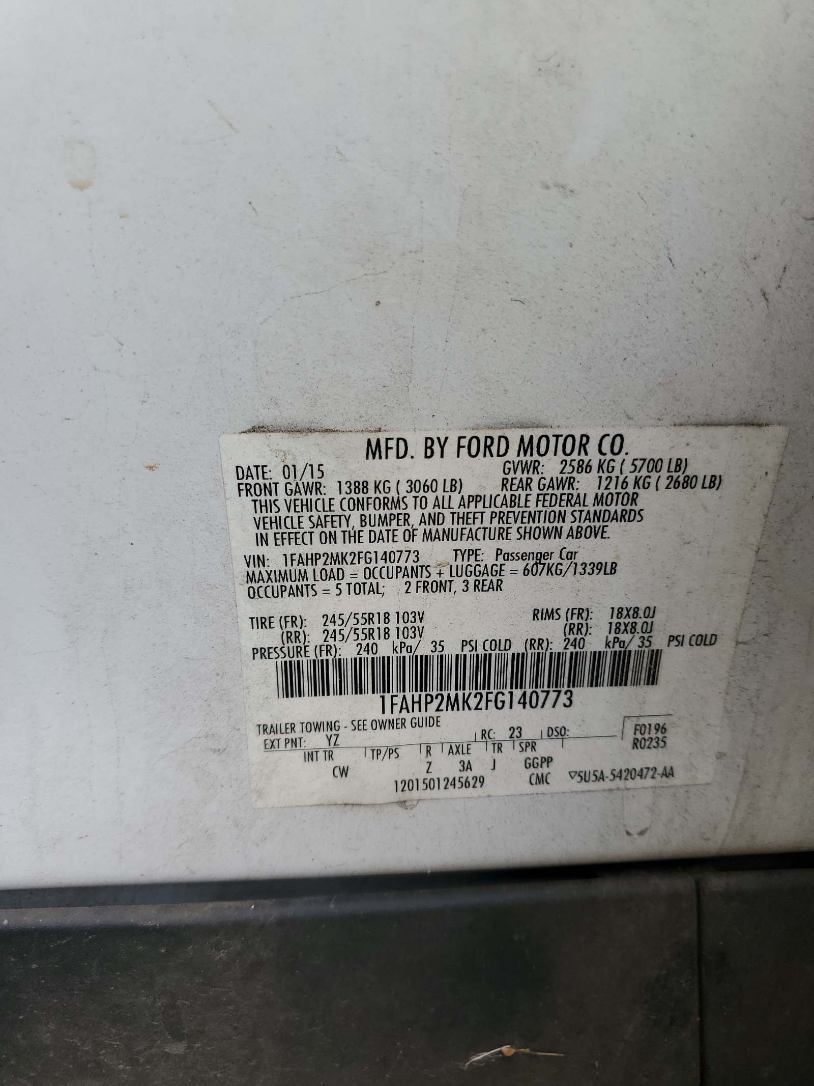 1FAHP2MK2FG140773 2015 Ford Taurus Police Interceptor