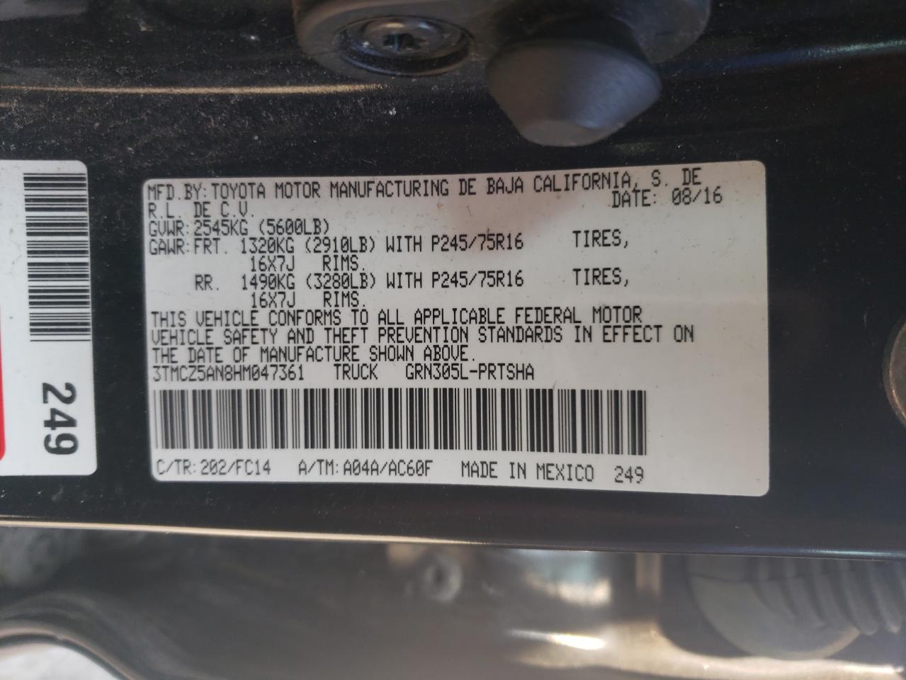 2017 Toyota Tacoma Double Cab VIN: 3TMCZ5AN8HM047361 Lot: 64831864