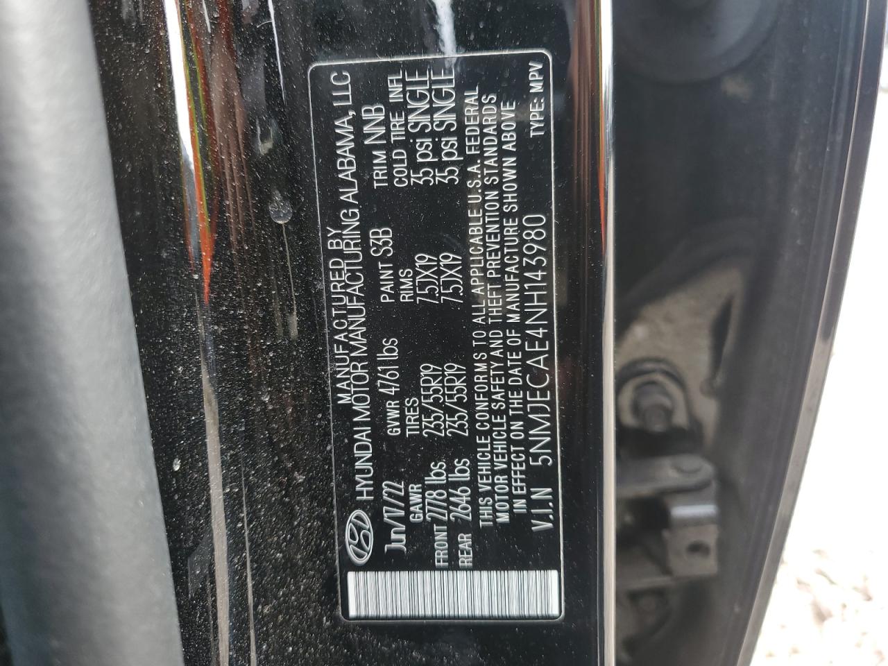 2022 Hyundai Tucson Limited VIN: 5NMJECAE4NH143980 Lot: 64648554