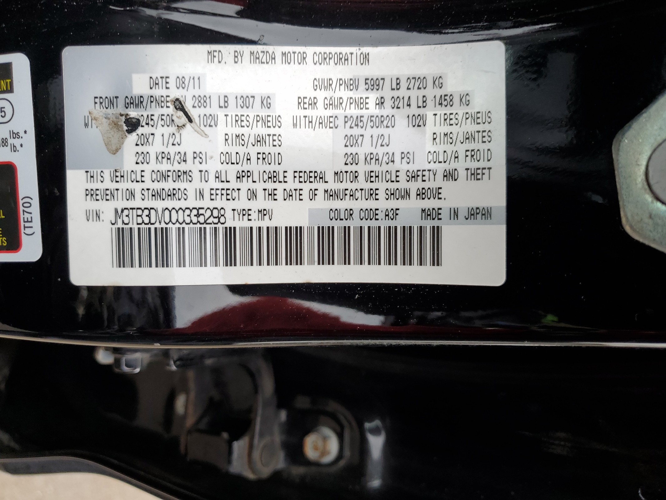 JM3TB3DV0C0335298 2012 Mazda Cx-9