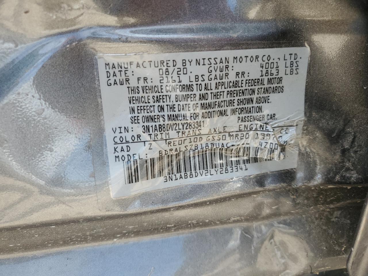 2020 Nissan Sentra Sr VIN: 3N1AB8DV2LY283341 Lot: 65310934