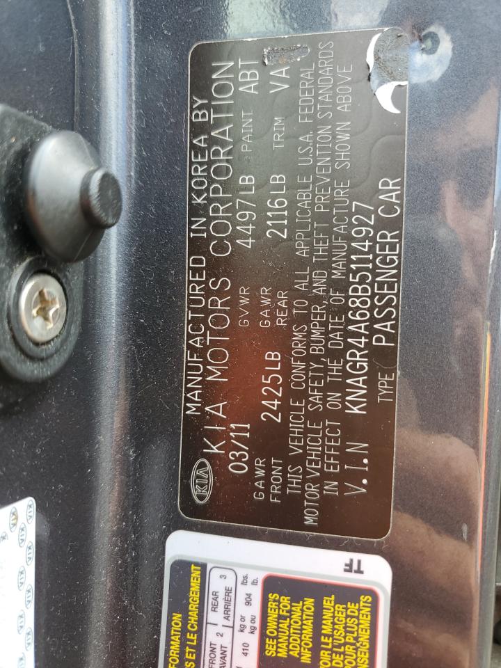 2011 Kia Optima Sx VIN: KNAGR4A68B5114927 Lot: 63029214