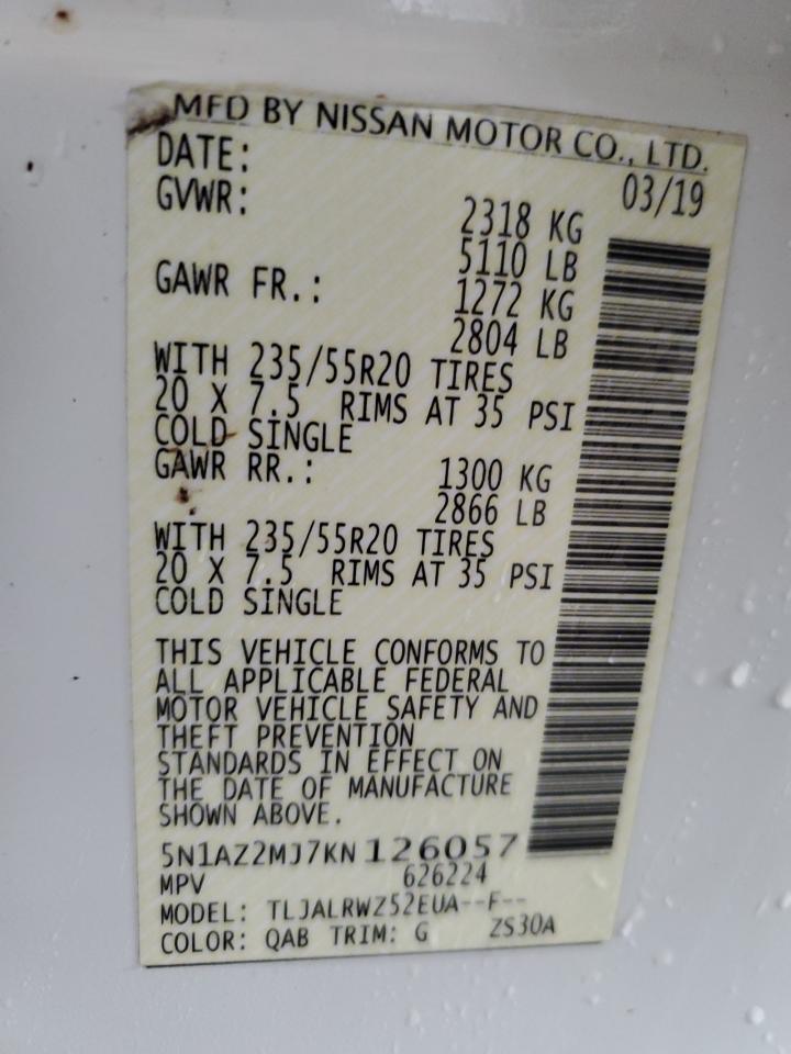 2019 Nissan Murano S VIN: 5N1AZ2MJ7KN126057 Lot: 63604074