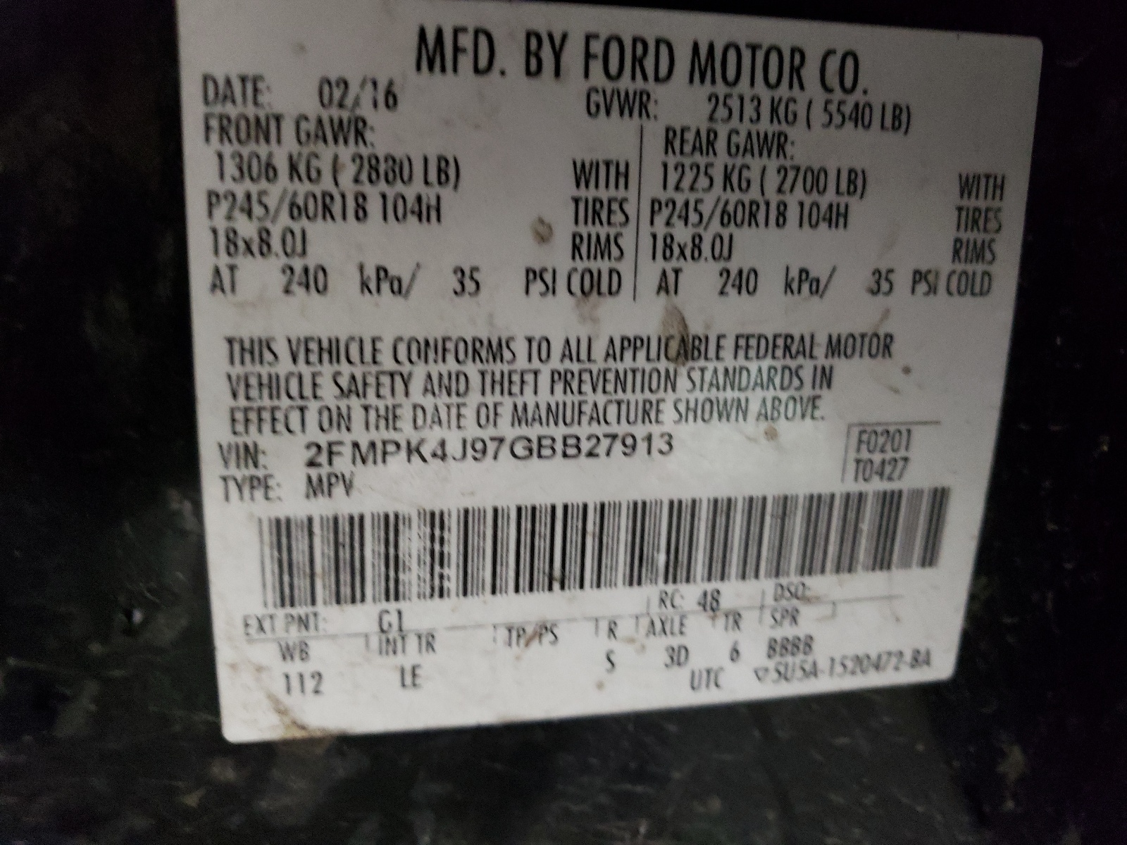 2FMPK4J97GBB27913 2016 Ford Edge Sel