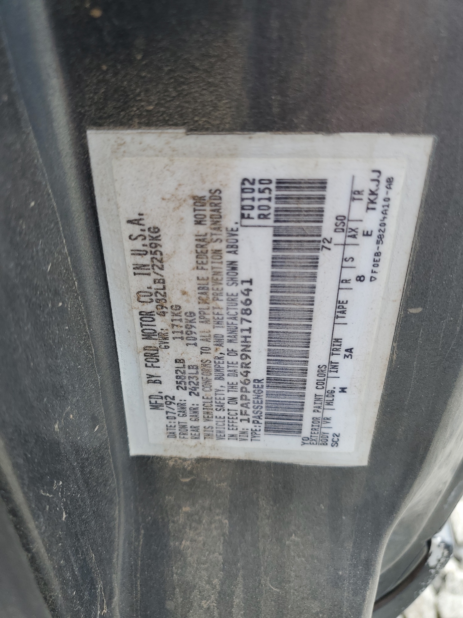1fapp64r9nh178641 1FAPP64R9NH178641 1992 Ford Thunderbird Super Coupe