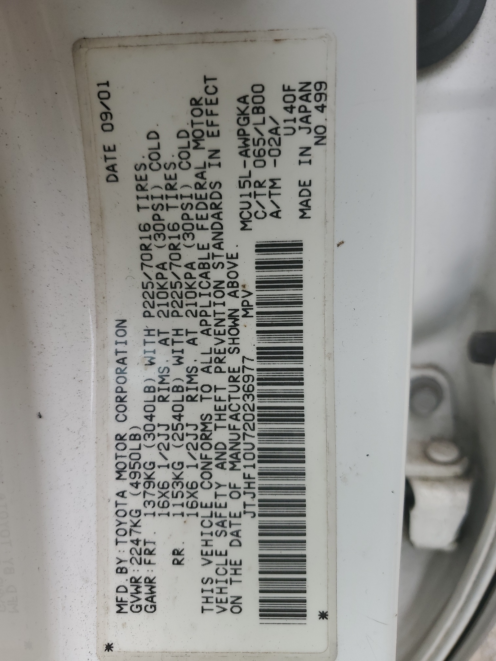 JTJHF10U720236977 2002 Lexus Rx 300