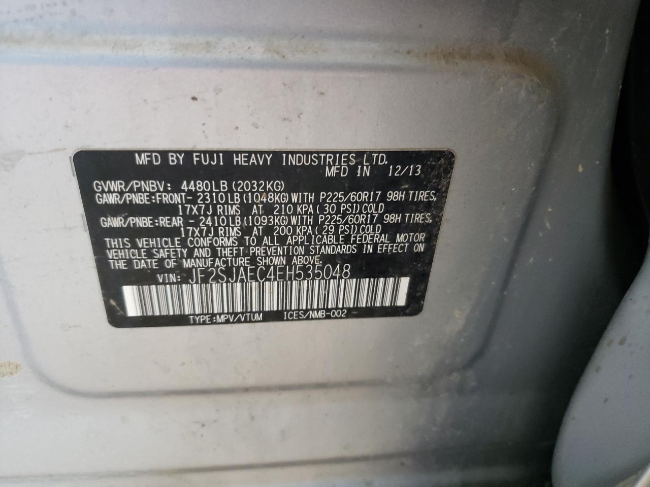 2014 Subaru Forester 2.5I Premium VIN: JF2SJAEC4EH535048 Lot: 64925564