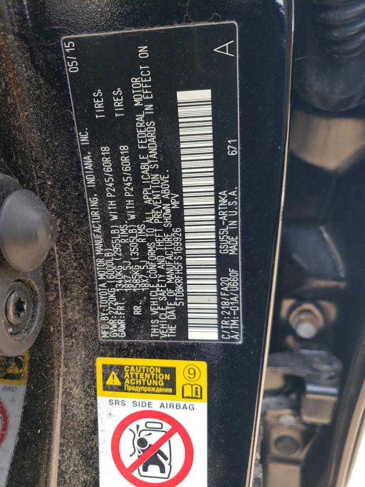 2015 Toyota Highlander Le VIN: 5TDBKRFH5FS169926 Lot: 61549594