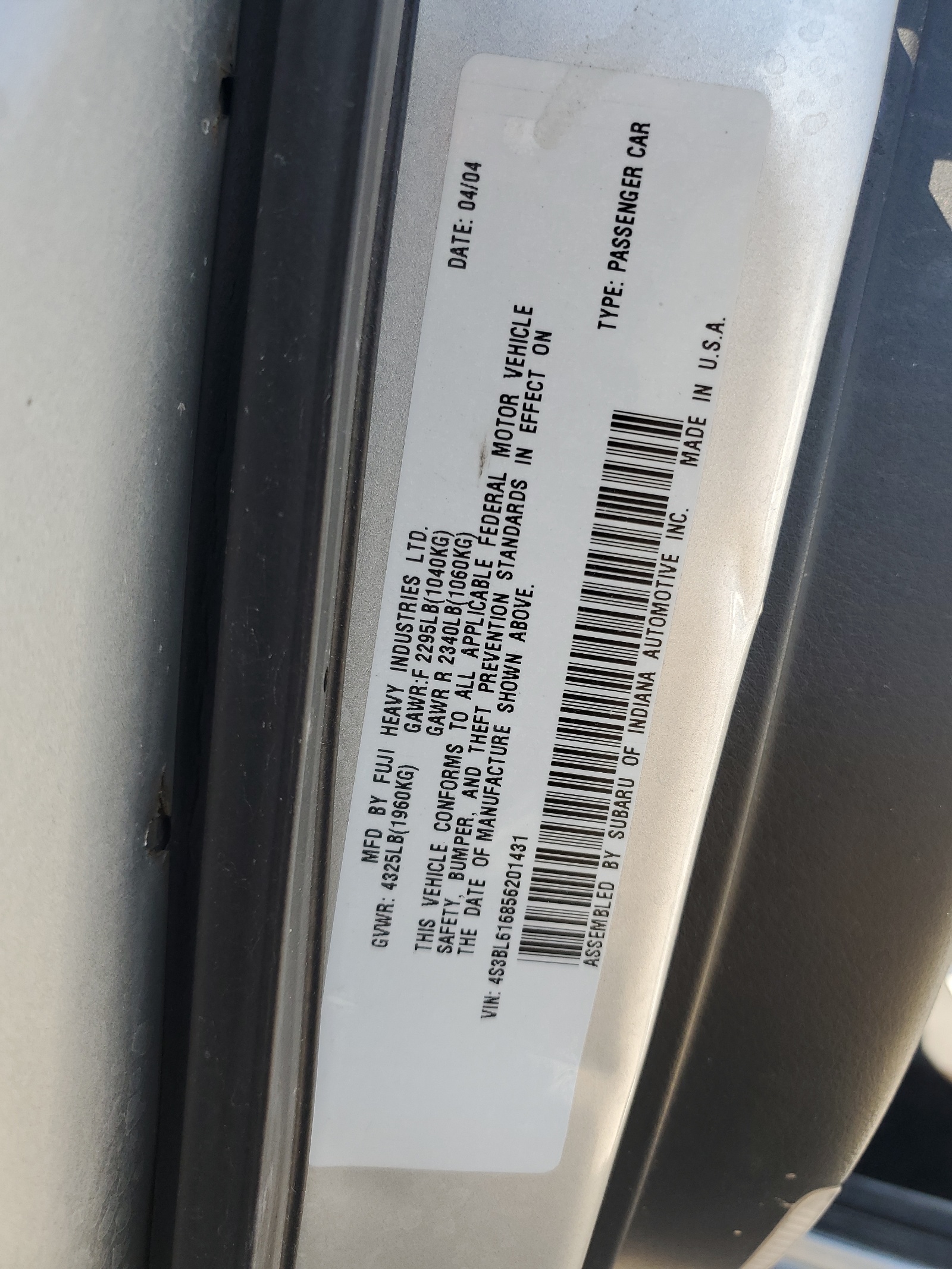 4S3BL616856201431 2005 Subaru Legacy 2.5I