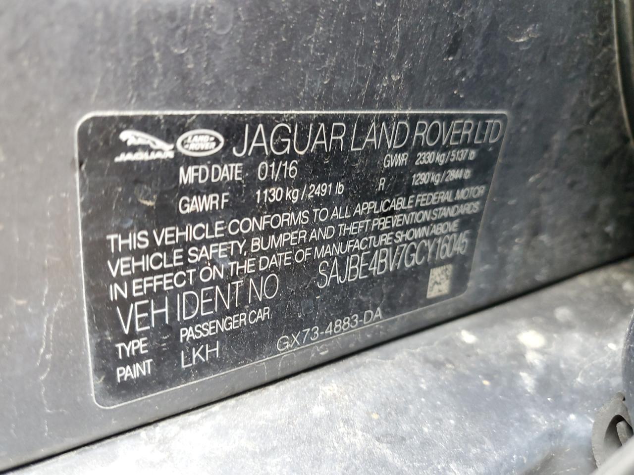 2016 Jaguar Xf Prestige VIN: SAJBE4BV7GCY16045 Lot: 62693824