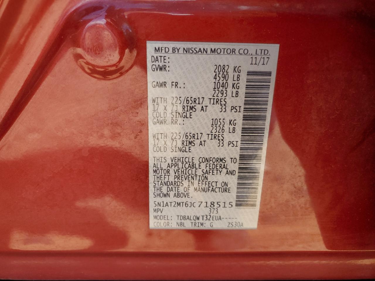 2018 Nissan Rogue S VIN: 5N1AT2MT6JC718515 Lot: 63817374