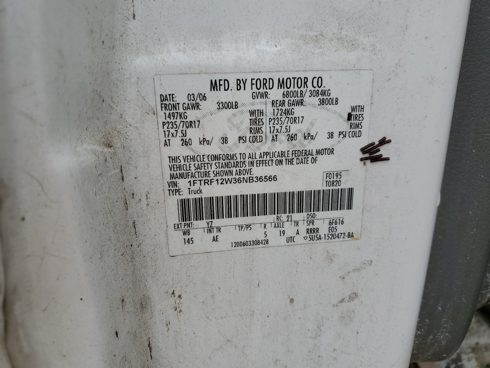 1FTRF12W36NB36566 2006 Ford F150