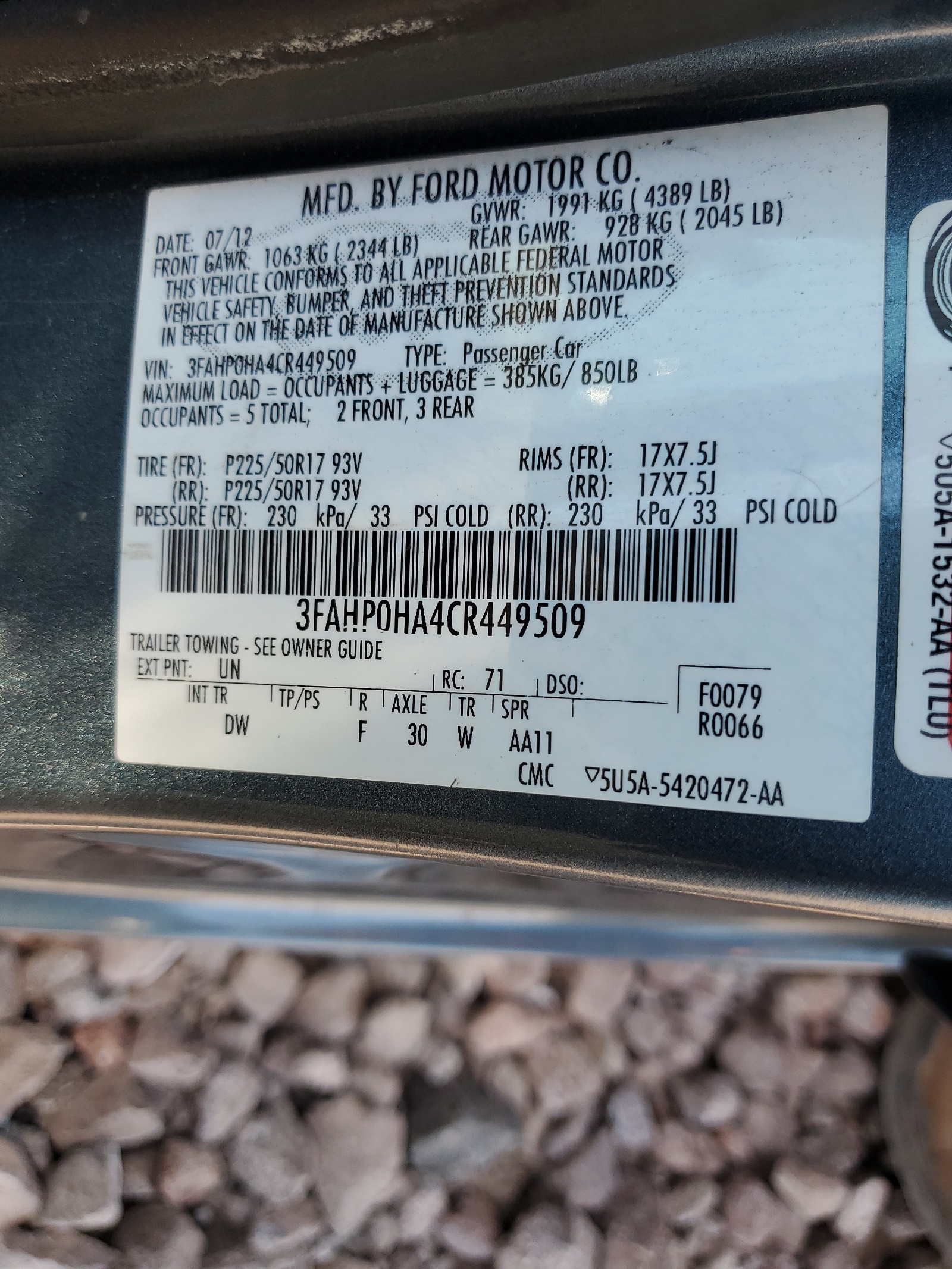 3FAHP0HA4CR449509 2012 Ford Fusion Se