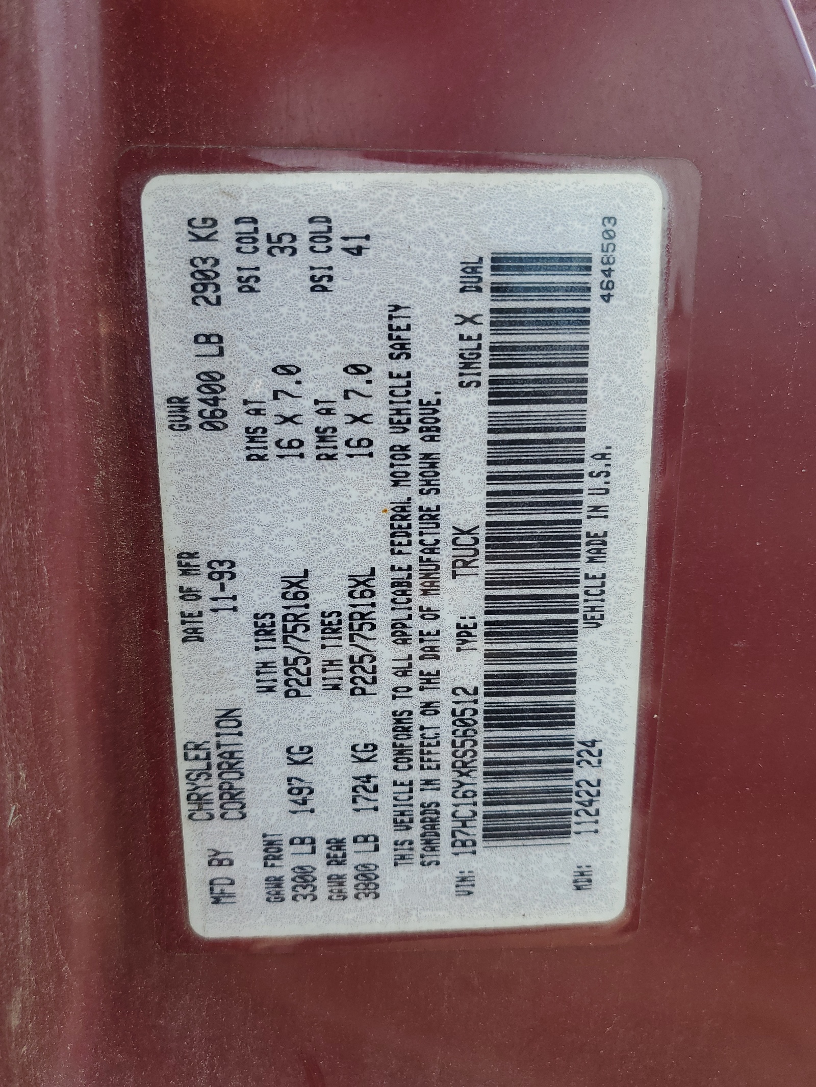 1B7HC16YXRS560512 1994 Dodge Ram 1500