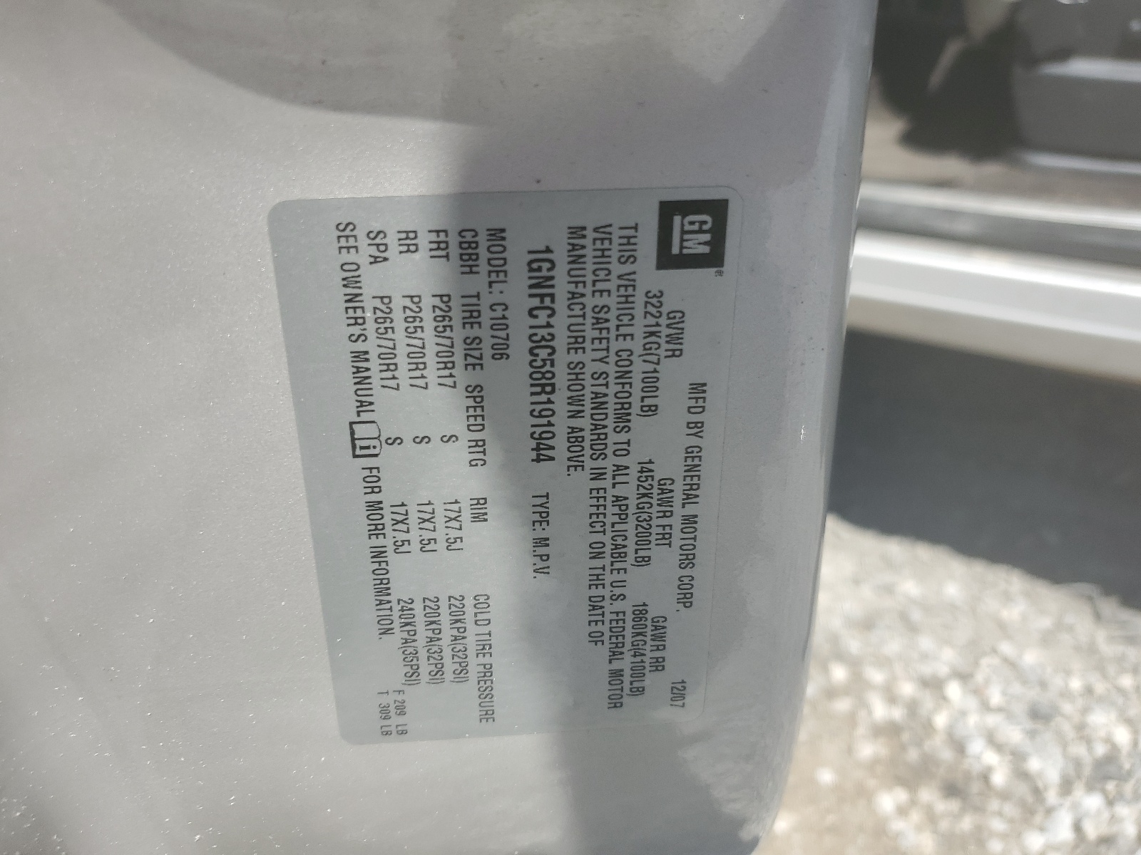 1GNFC13C58R191944 2008 Chevrolet Tahoe C1500