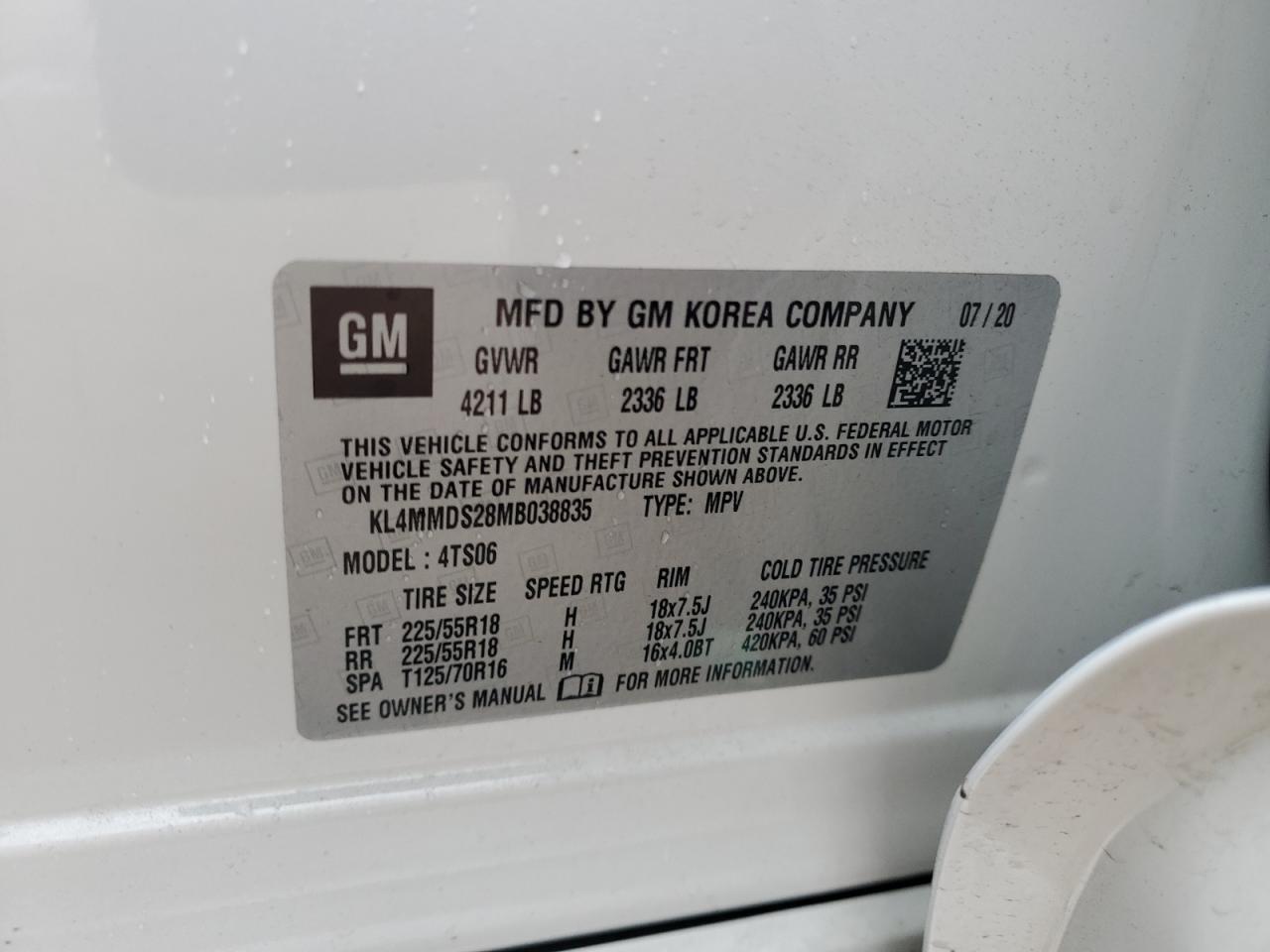 2021 Buick Encore Gx Select VIN: KL4MMDS28MB038835 Lot: 64202834