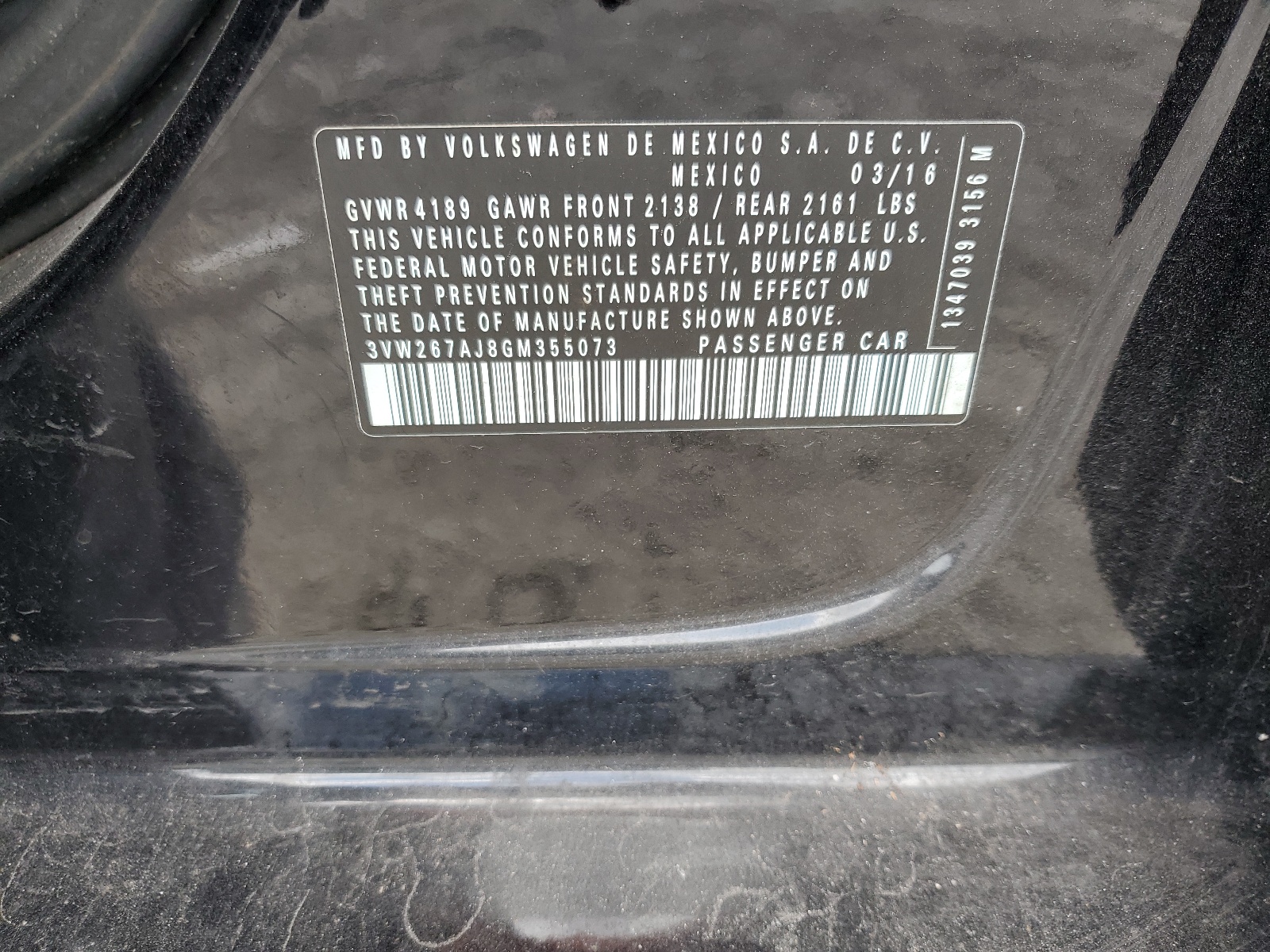 3VW267AJ8GM355073 2016 Volkswagen Jetta S