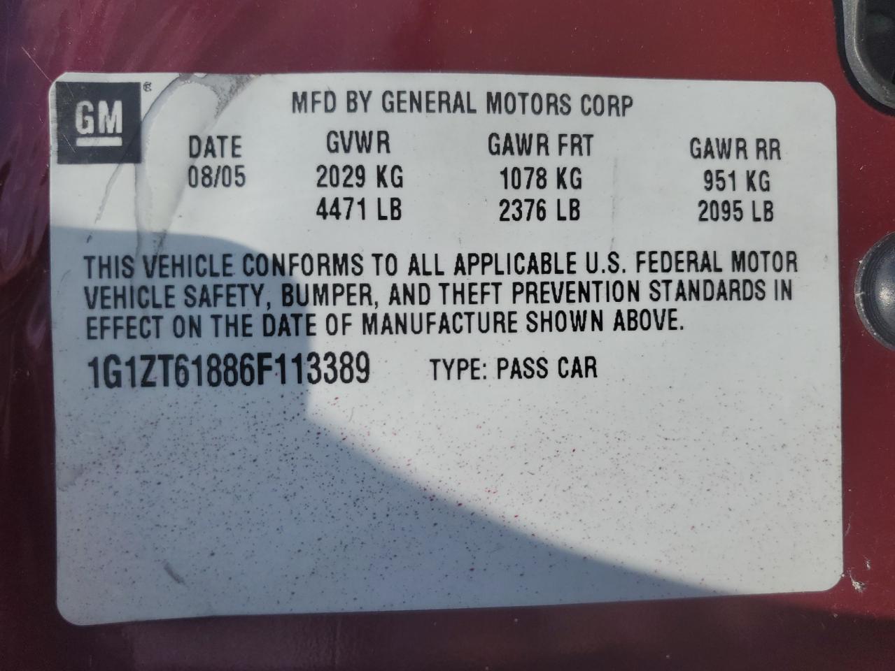 2006 Chevrolet Malibu Maxx Lt VIN: 1G1ZT61886F113389 Lot: 62691964