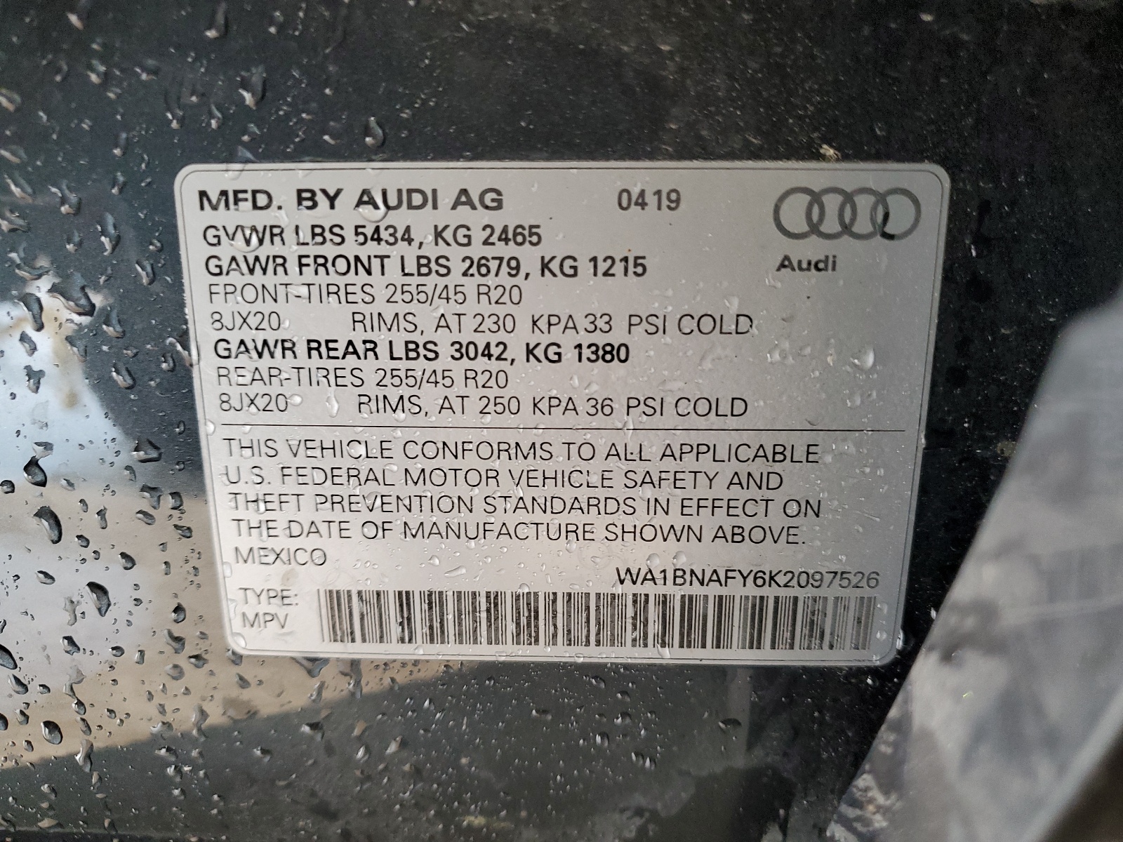WA1BNAFY6K2097526 2019 Audi Q5 Premium Plus