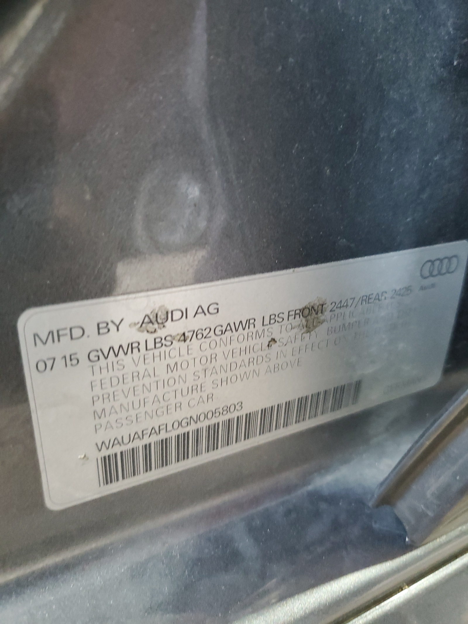 WAUAFAFL0GN005803 2016 Audi A4 Premium S-Line