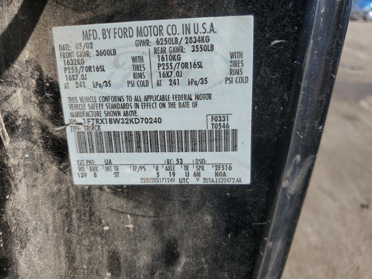 2002 Ford F150 VIN: 1FTRX18W32KD70240 Lot: 61463024