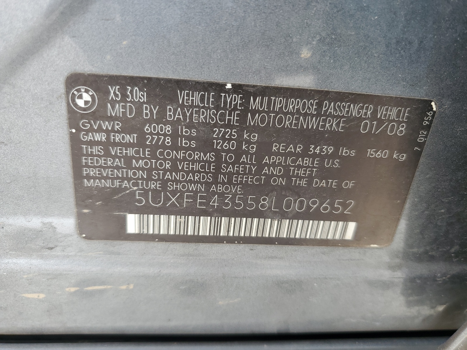 5UXFE43558L009652 2008 BMW X5 3.0I