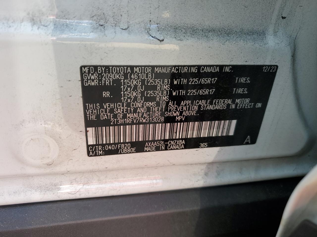 2024 Toyota Rav4 Le VIN: 2T3H1RFV7RW313028 Lot: 64497114