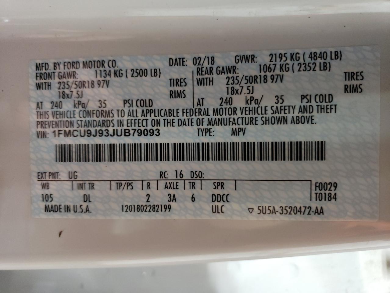 2018 Ford Escape Titanium VIN: 1FMCU9J93JUB79093 Lot: 64653094