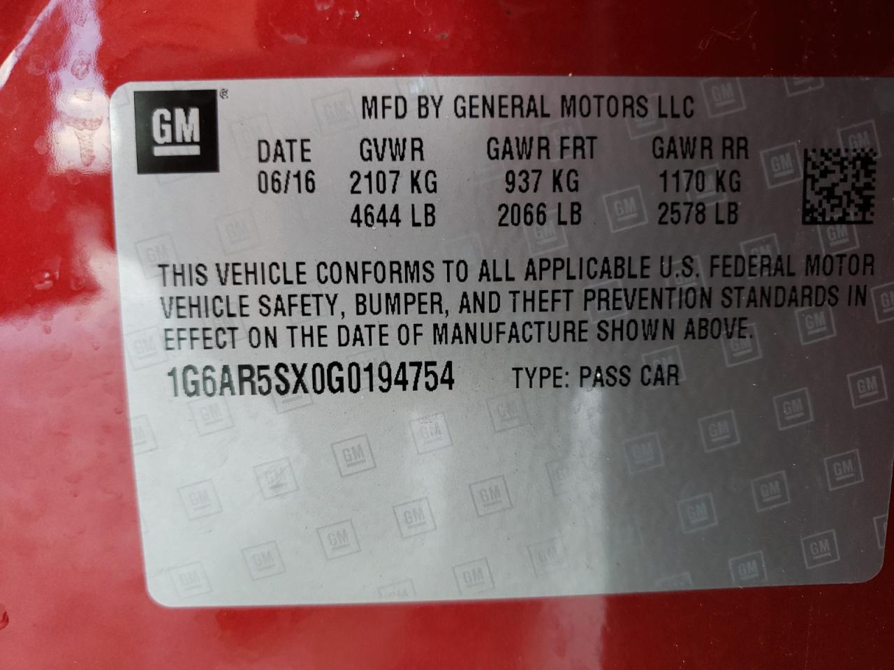 2016 Cadillac Cts Luxury Collection VIN: 1G6AR5SX0G0194754 Lot: 62600254