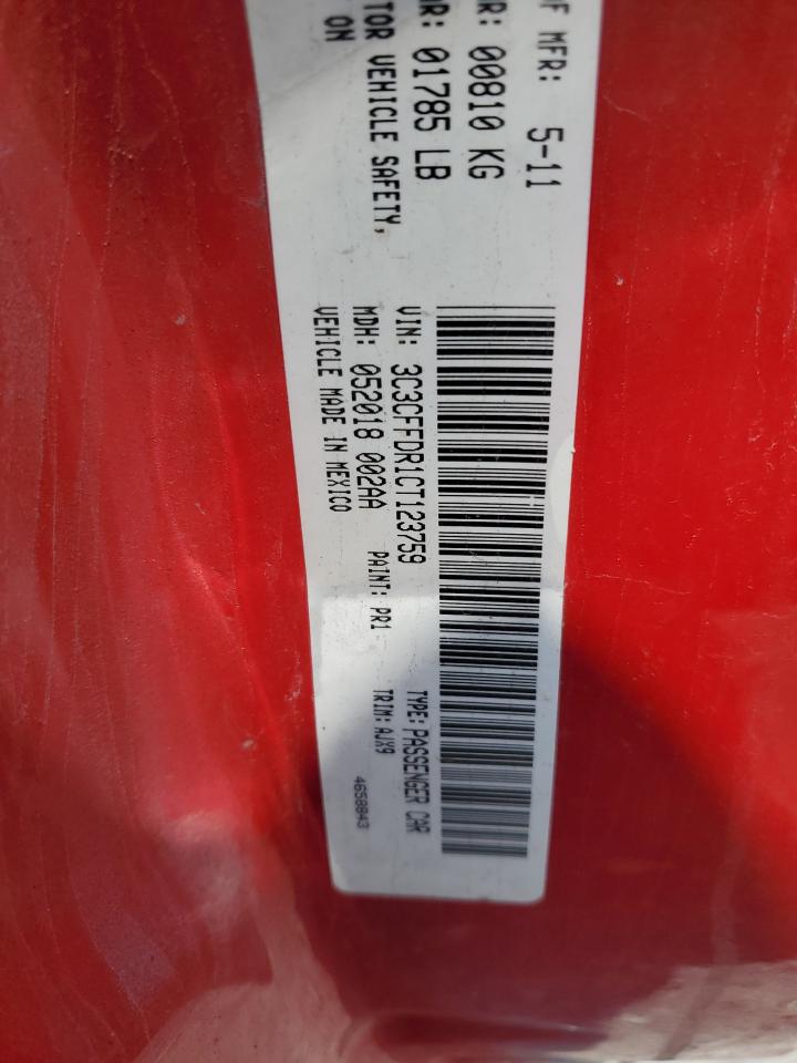 2012 Fiat 500 Pop VIN: 3C3CFFDR1CT123759 Lot: 64905714