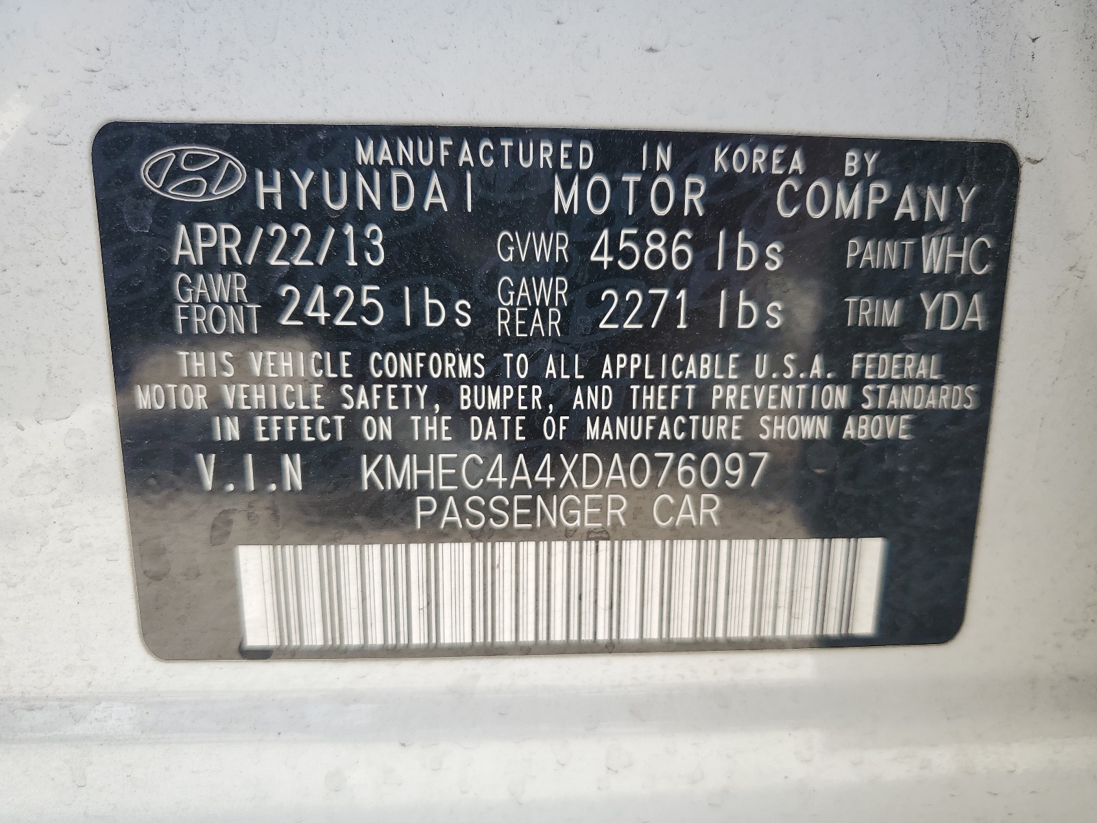 KMHEC4A4XDA076097 2013 Hyundai Sonata Hybrid