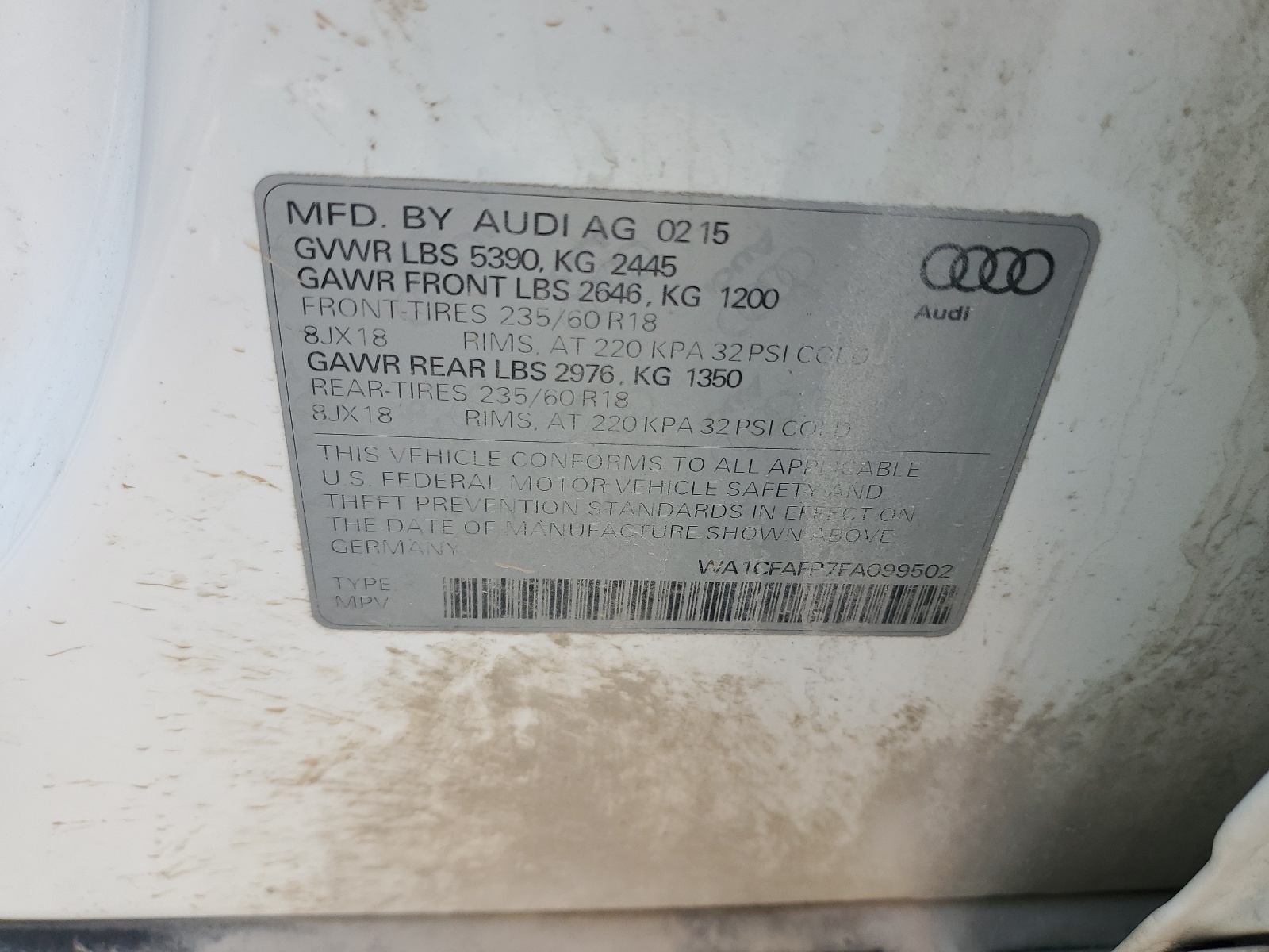 WA1CFAFP7FA099502 2015 Audi Q5 Premium