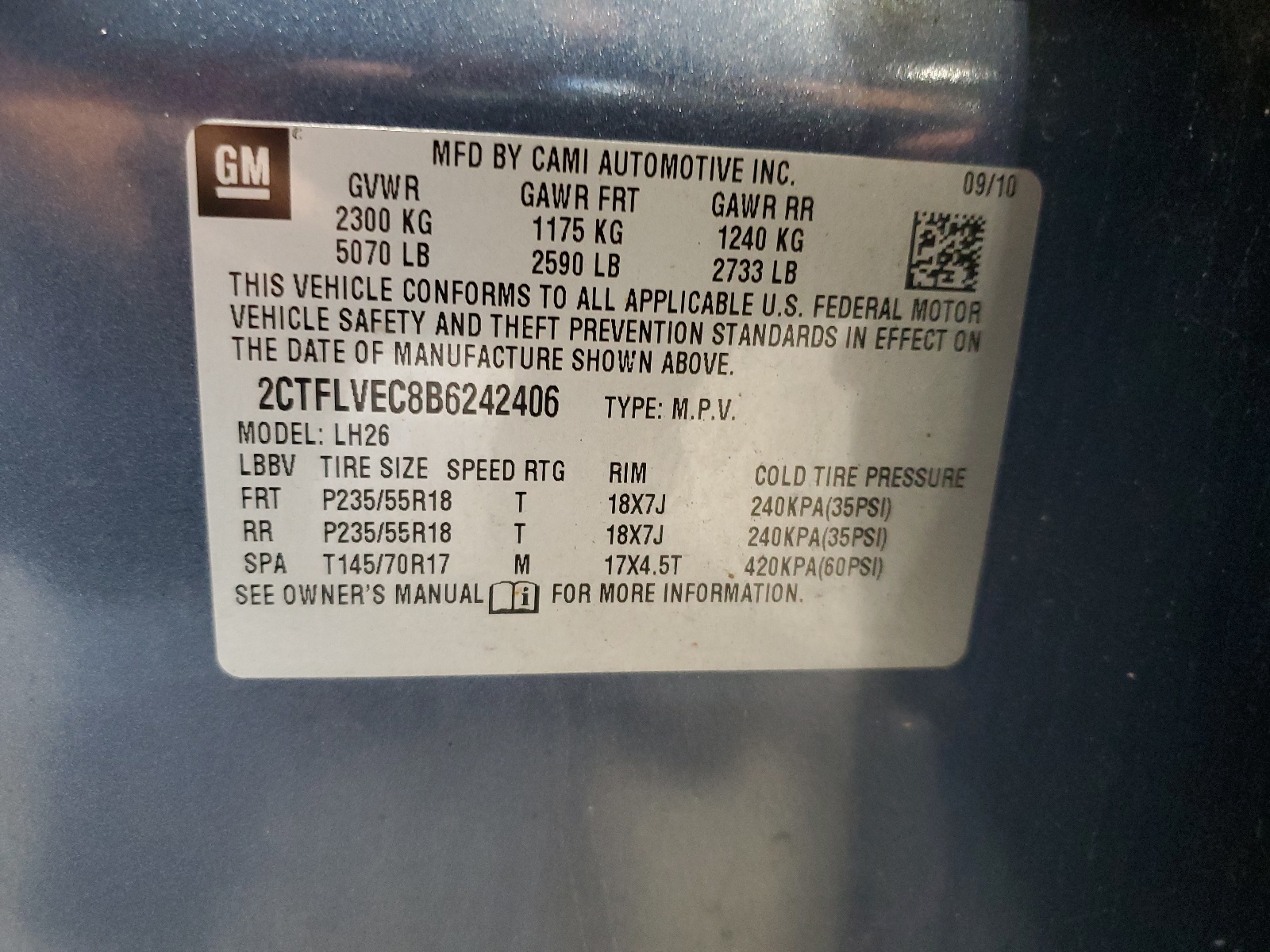 2CTFLVEC8B6242406 2011 GMC Terrain Slt