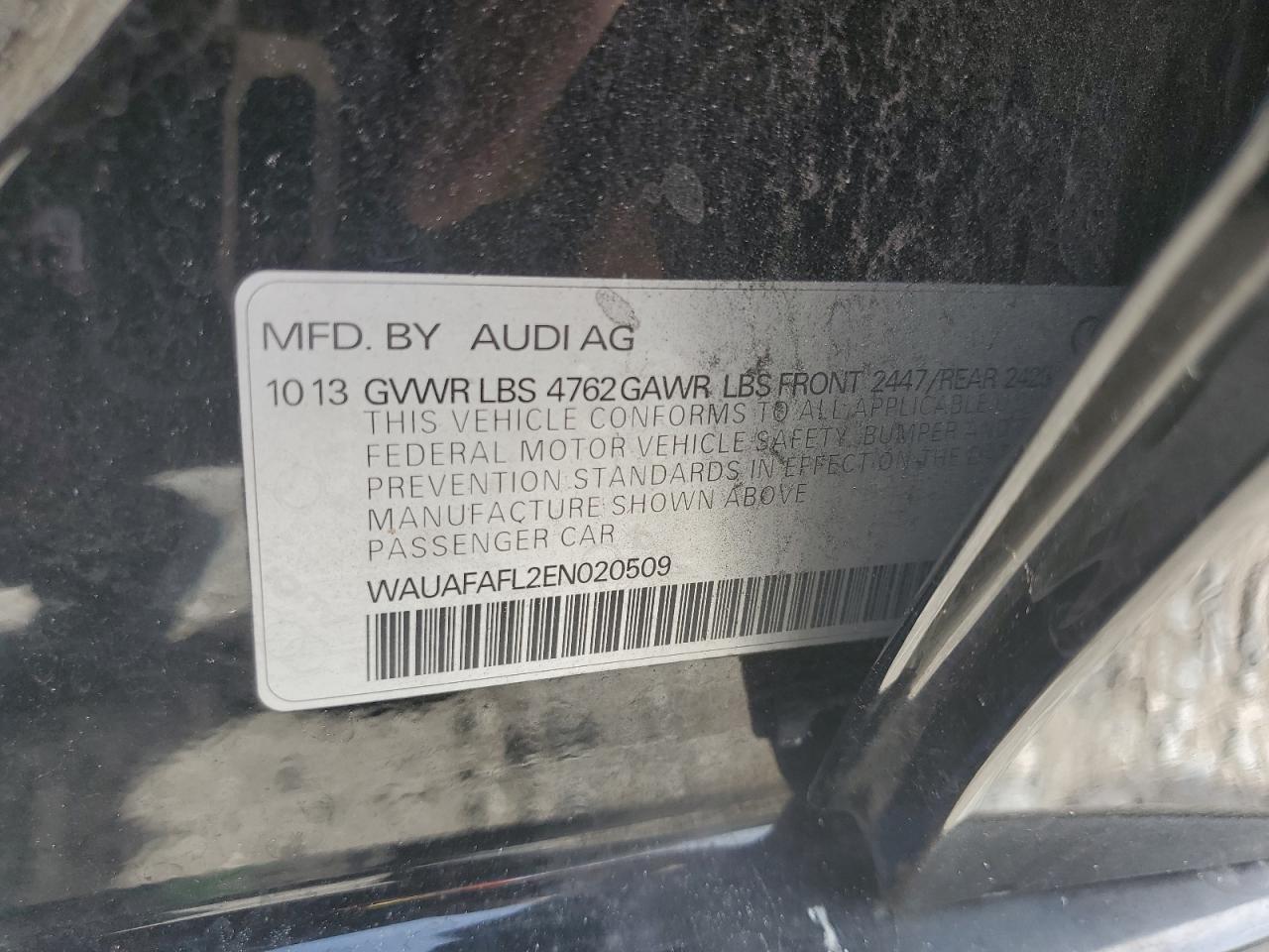 2014 Audi A4 Premium VIN: WAUAFAFL2EN020509 Lot: 64957704