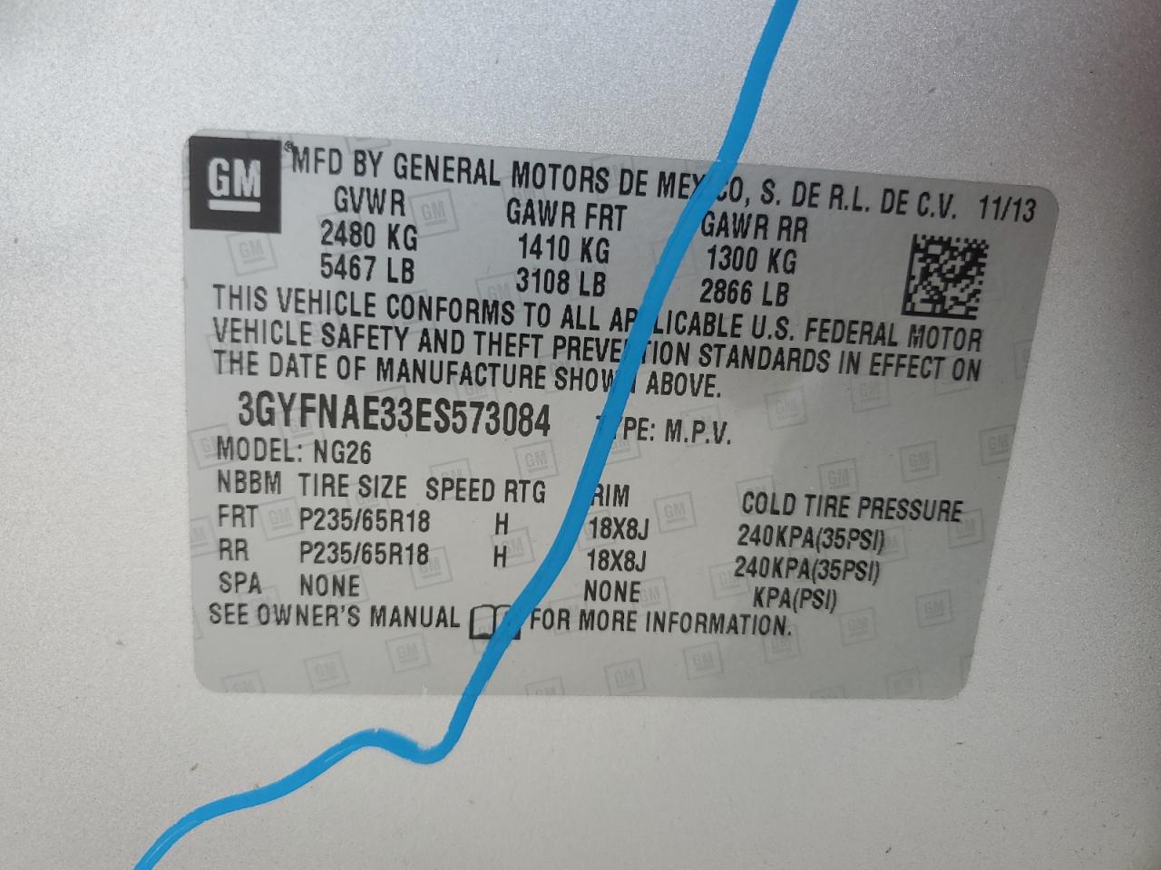 2014 Cadillac Srx VIN: 3GYFNAE33ES573084 Lot: 61933114