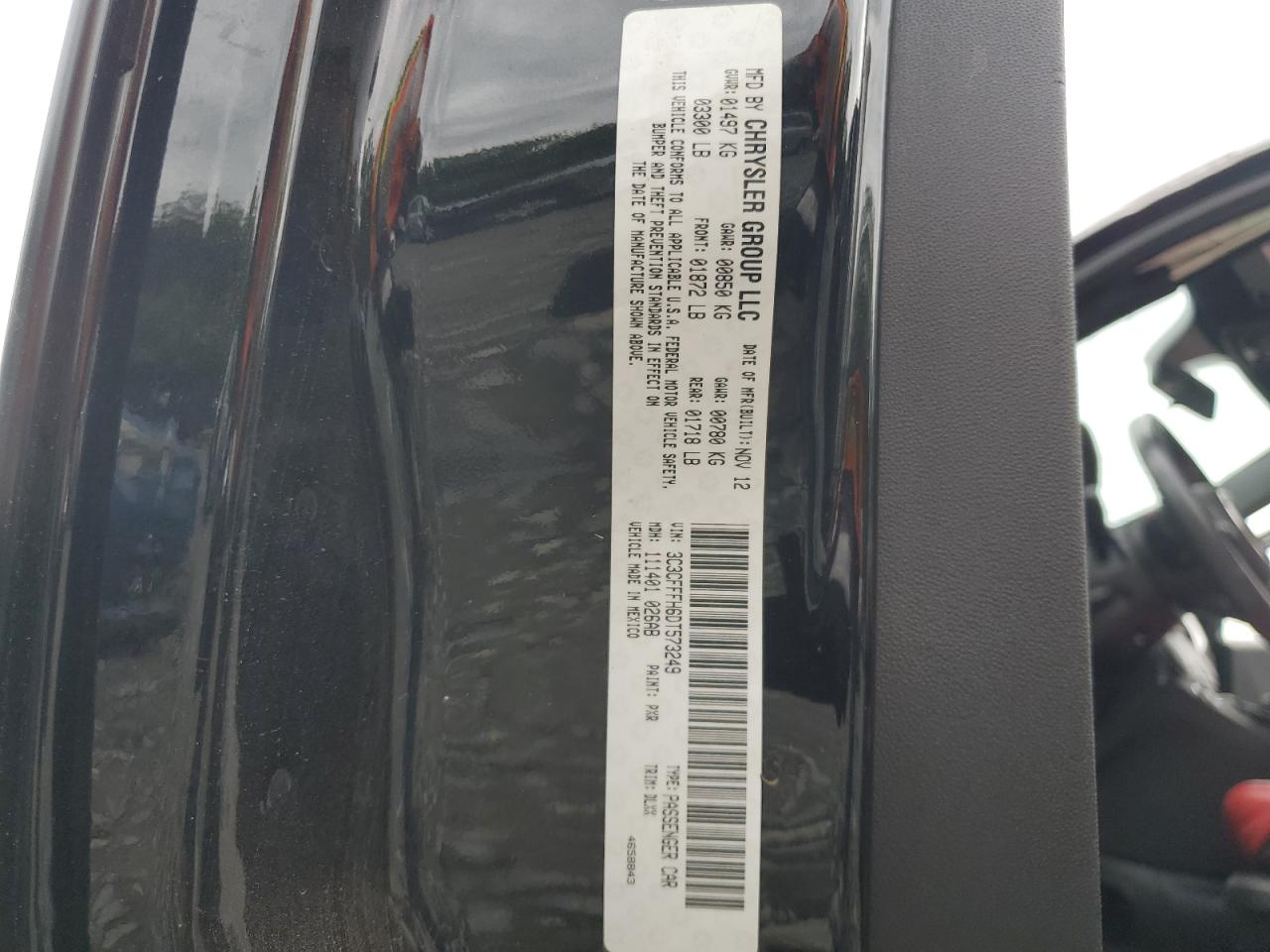 2013 Fiat 500 Abarth VIN: 3C3CFFFH6DT573249 Lot: 63520504