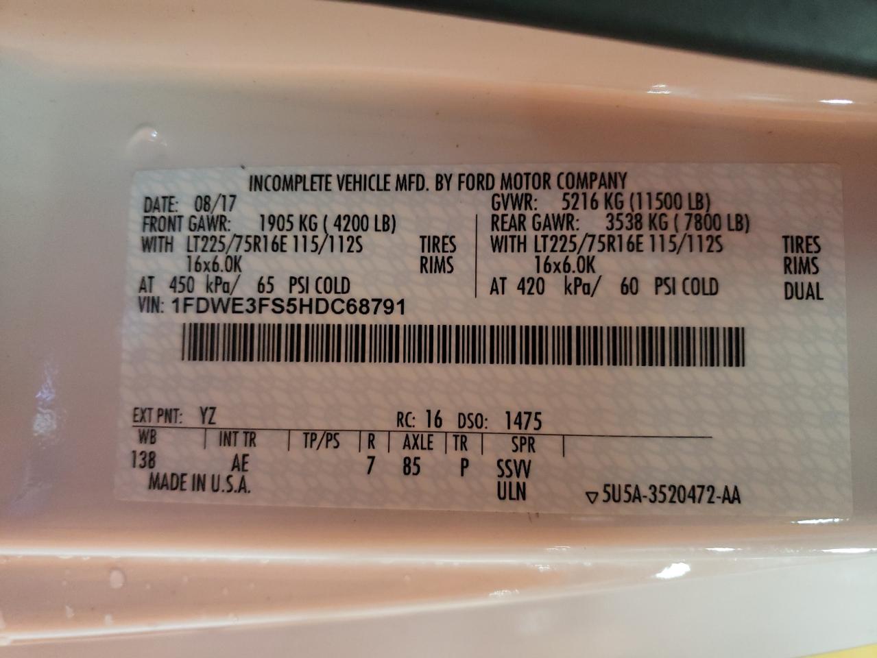 2017 Ford Econoline E350 Super Duty Cutaway Van VIN: 1FDWE3FS5HDC68791 Lot: 81202964