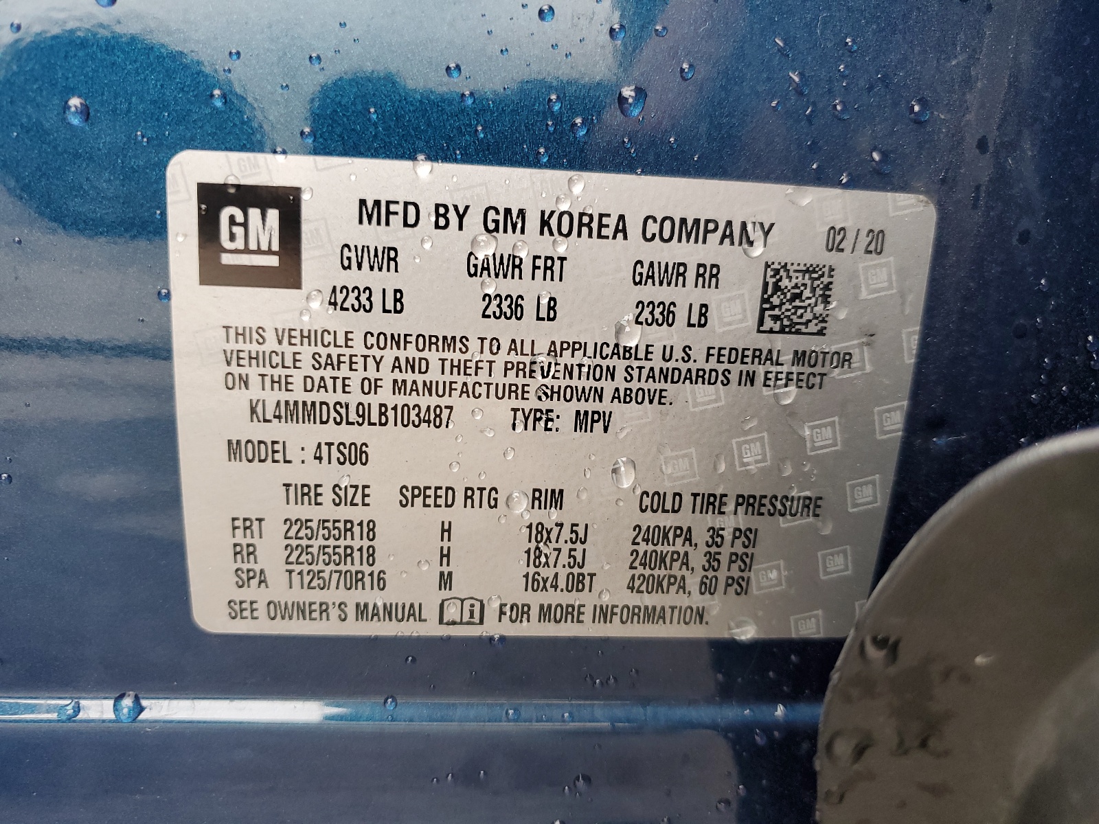 KL4MMDSL9LB103487 2020 Buick Encore Gx Select