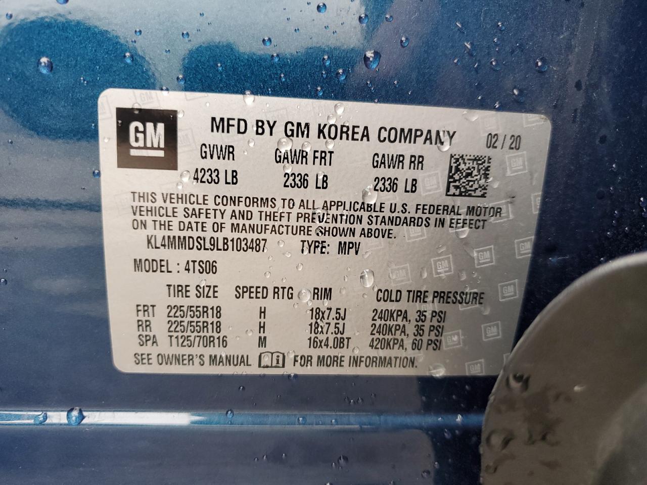 2020 Buick Encore Gx Select VIN: KL4MMDSL9LB103487 Lot: 65073134