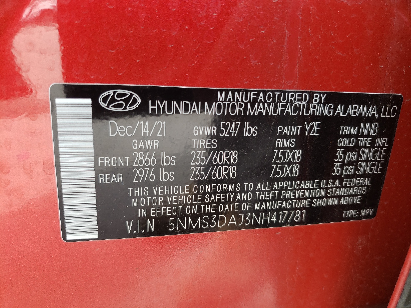 5NMS3DAJ3NH417781 2022 Hyundai Santa Fe Sel