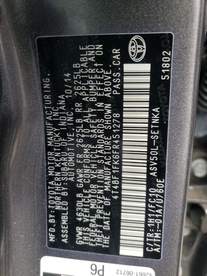 4T4BF1FK6FR451278 2015 Toyota Camry Le