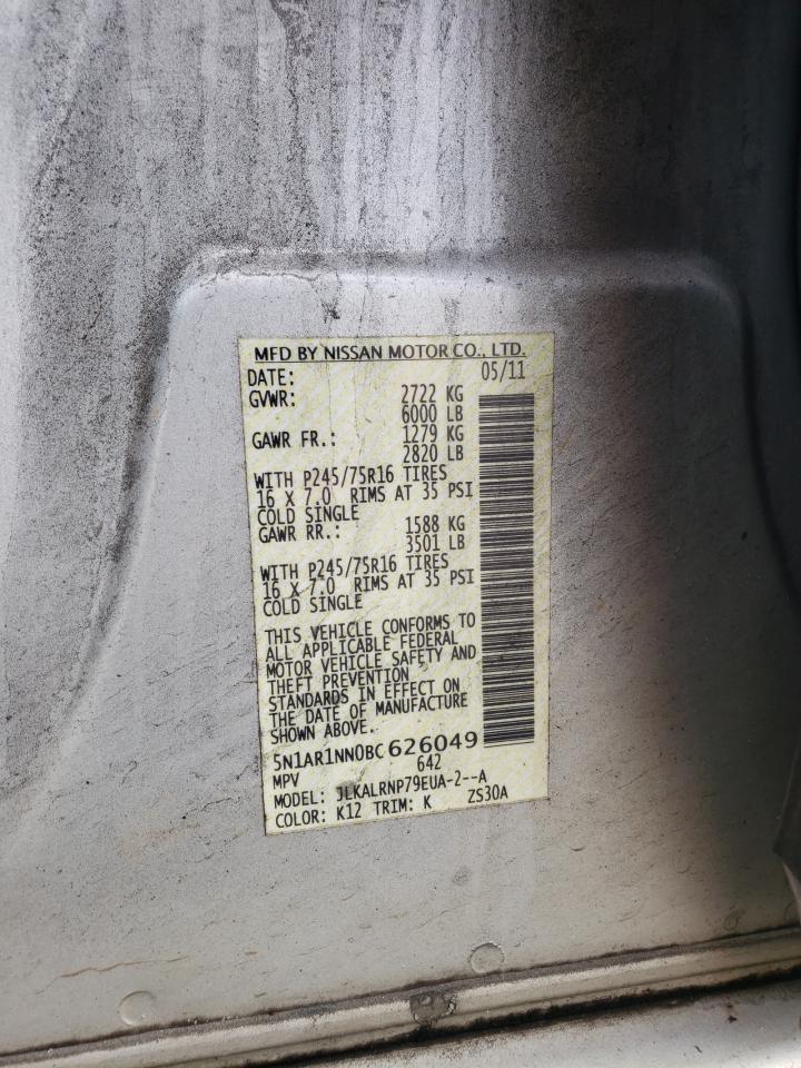 2011 Nissan Pathfinder S VIN: 5N1AR1NN0BC626049 Lot: 63401384