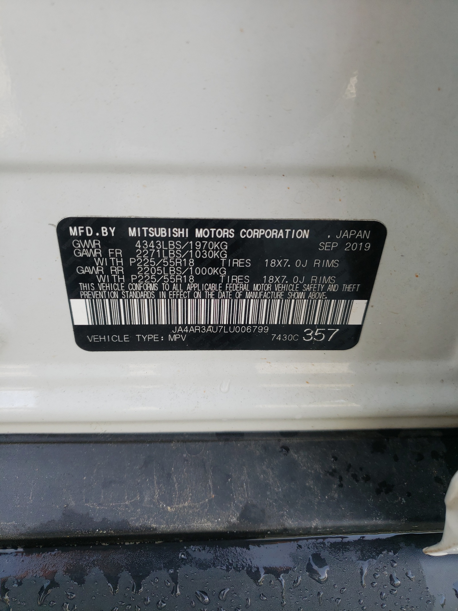 JA4AR3AU7LU006799 2020 Mitsubishi Outlander Sport Es