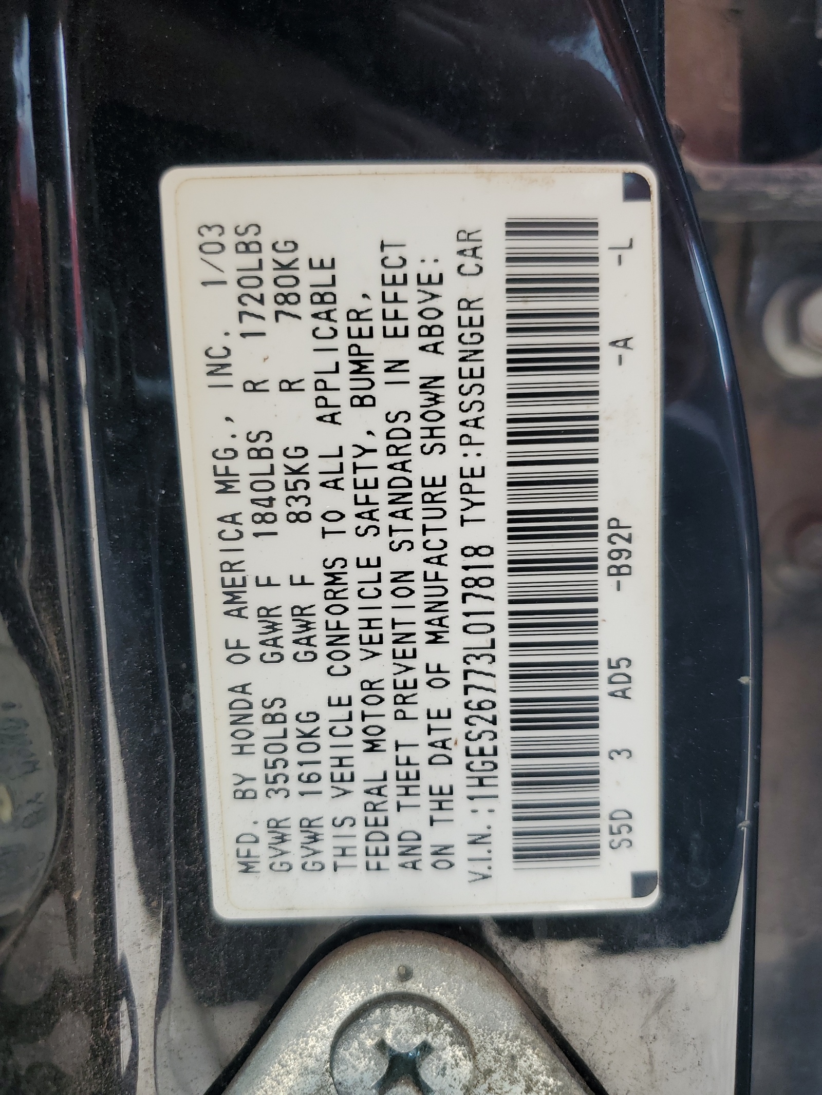 1HGES26773L017818 2003 Honda Civic Ex