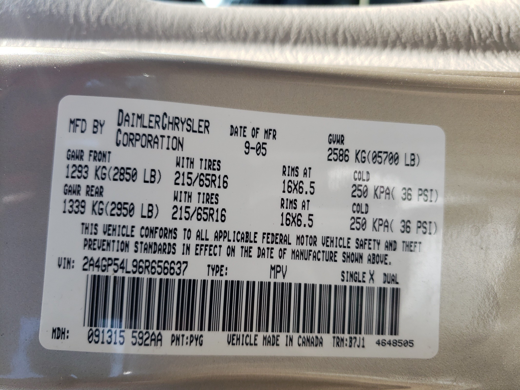 2A4GP54L96R656637 2006 Chrysler Town & Country Touring