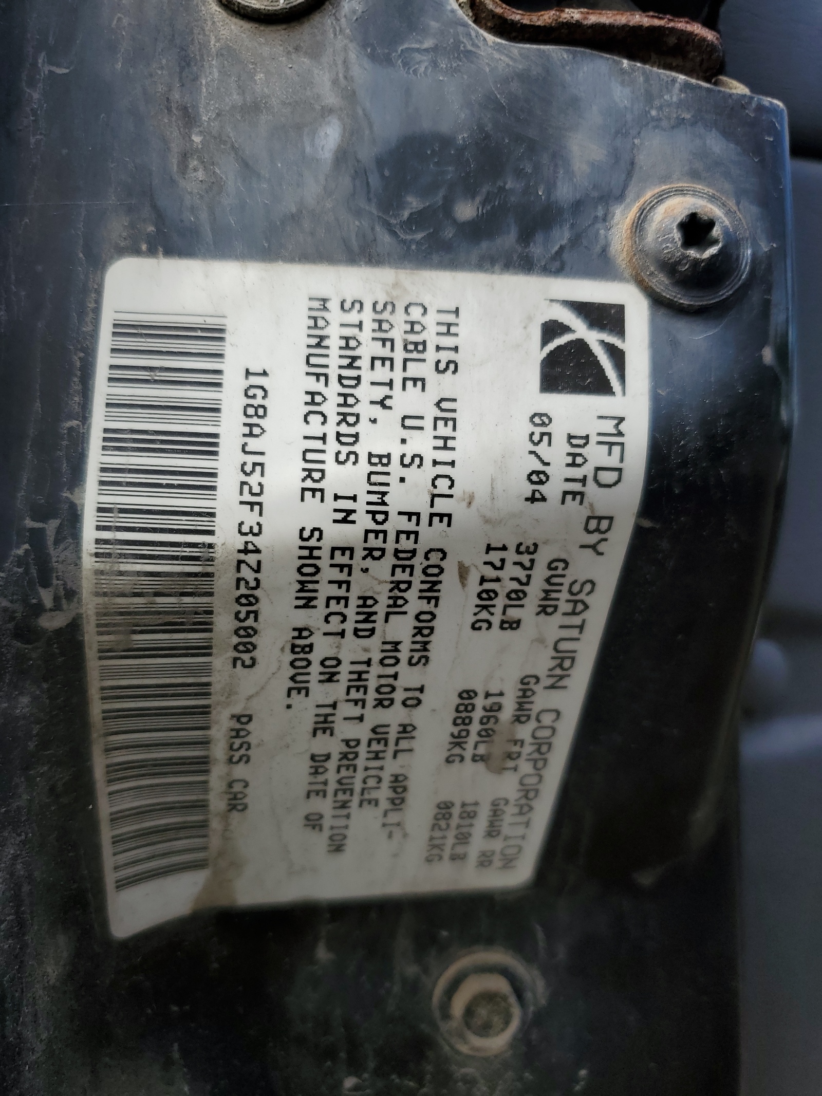 1G8AJ52F34Z205002 2004 Saturn Ion Level 2