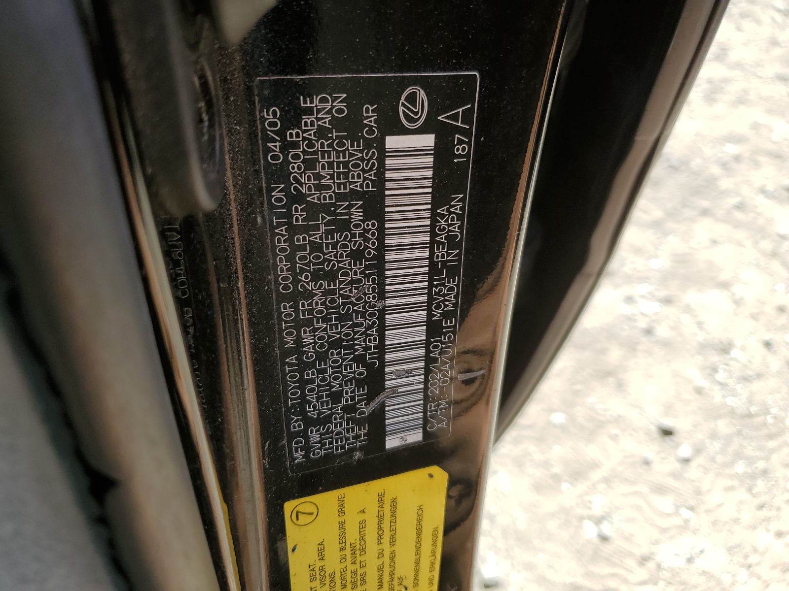 JTHBA30G855119668 2005 Lexus Es 330