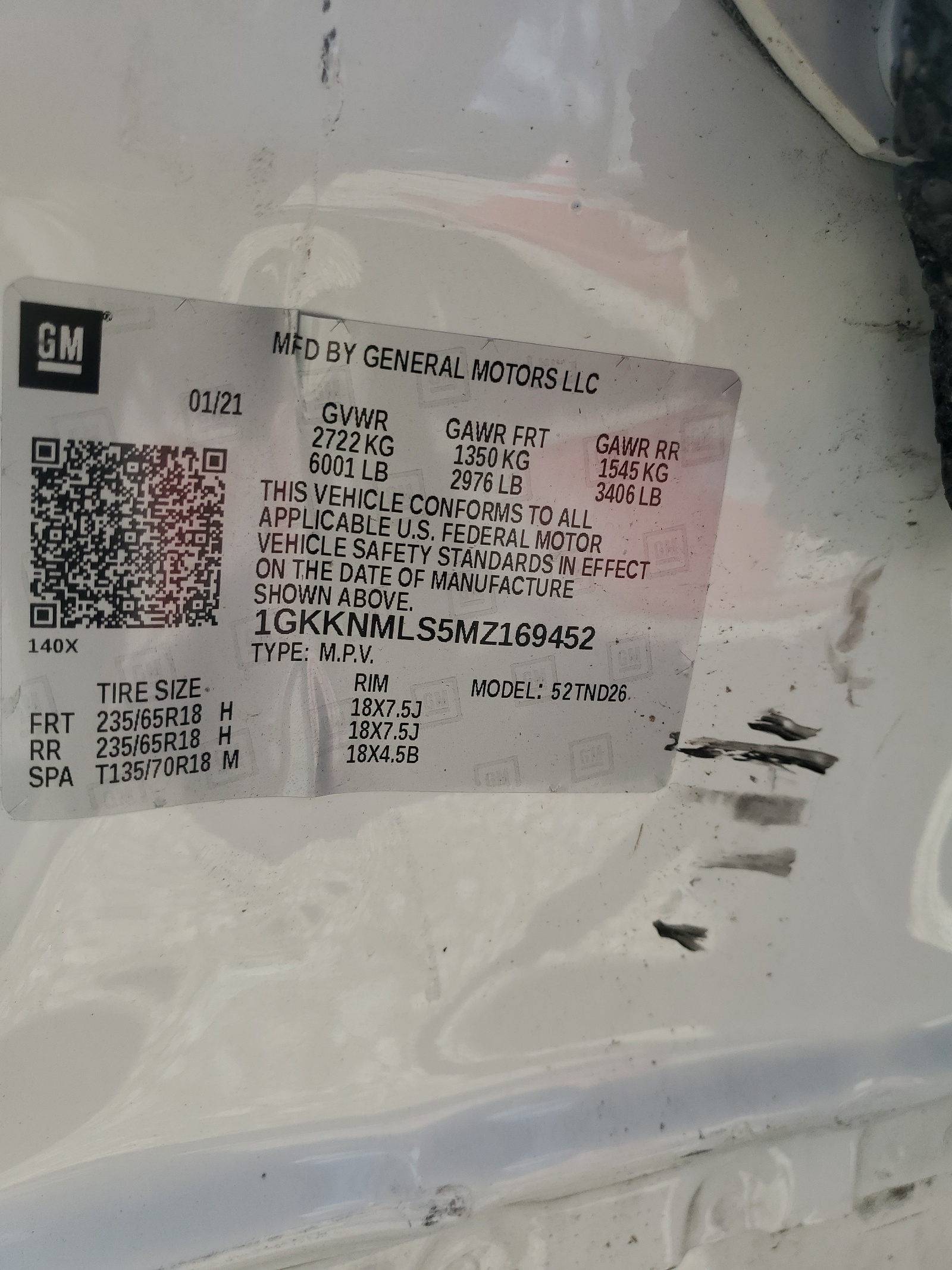 1GKKNMLS5MZ169452 2021 GMC Acadia Slt